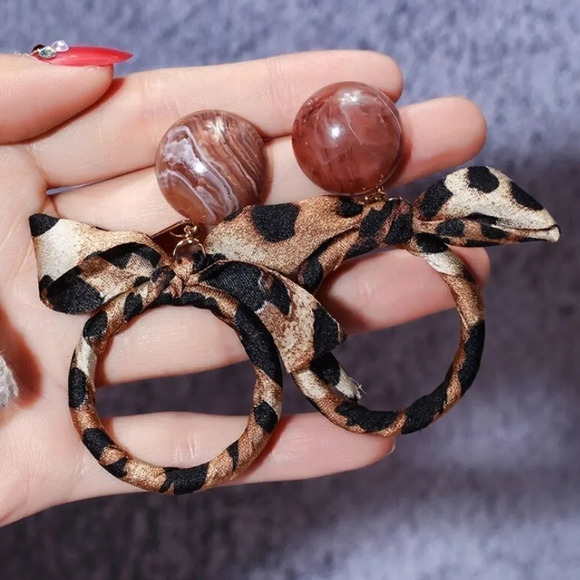 NEW! Dainty Leopard Ribbon Hoop Earrings - Picture 2 of 7